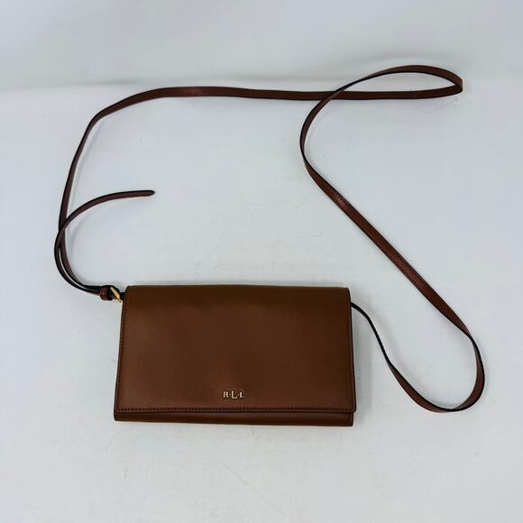 Lauren by Ralph Lauren Handbags - Lauren by Ralph Lauren RLL Brown Leather Crossbody Bag Small Flap Bag